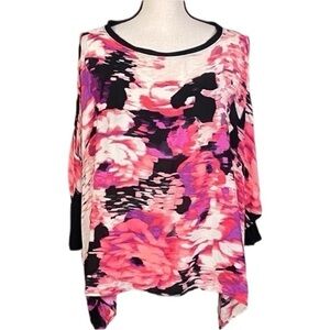 JUICY COUTURE oversized, abstract floral, cold shoulder blouse. Size Medium. EUC